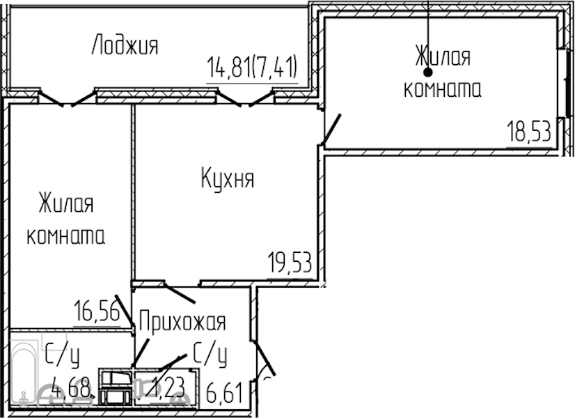 2-комнатная квартира 74.55 м², 7/8 эт., ЖК «SERTOLOVO PARK»